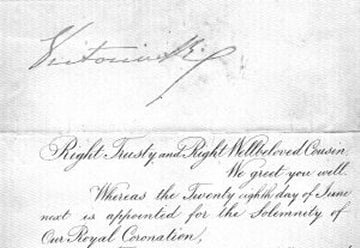 B11. 1838 Summons to Queen Victoria’s Coronation